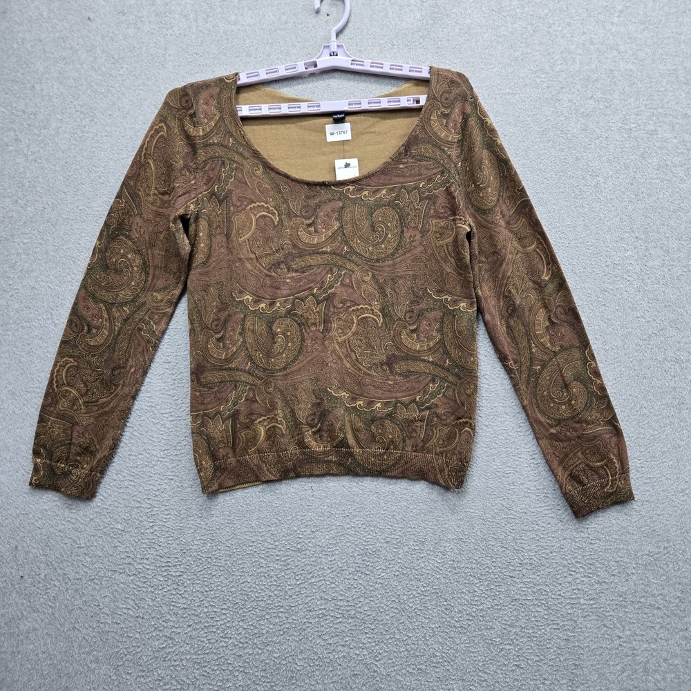 American Living Women Sweater L Brown Paisley YARROW POINT NWT